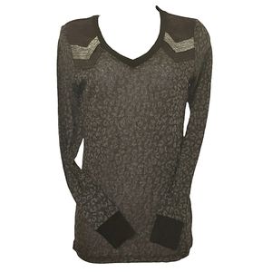 Eased BKE Super cute sheer Dark Grey Silver Leather accented long sleeves S